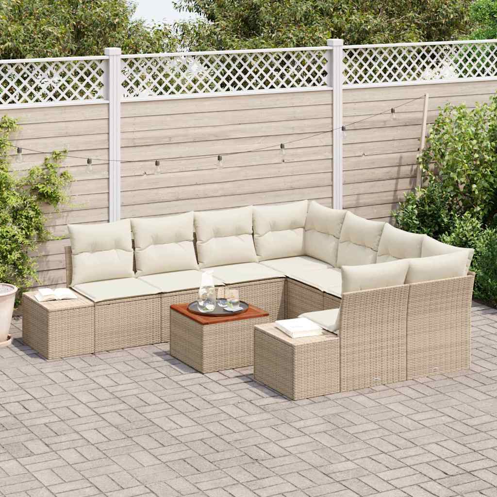 Gartensofa-set 9 stk. Beige und Creme Poly-Rattan