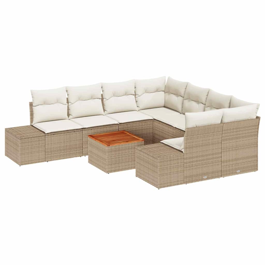 Gartensofa-set 9 stk. Beige und Creme Poly-Rattan