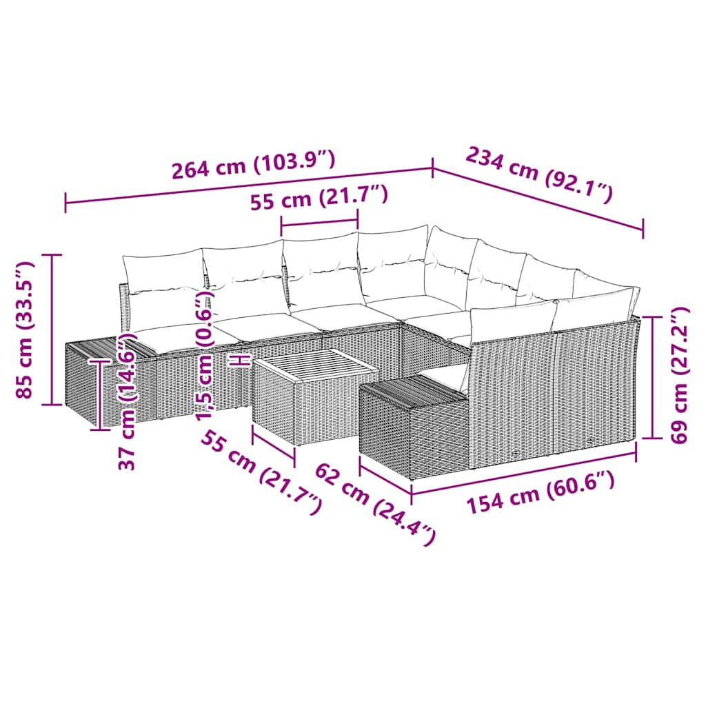 Gartensofa-set 9 stk. Beige und Creme Poly-Rattan
