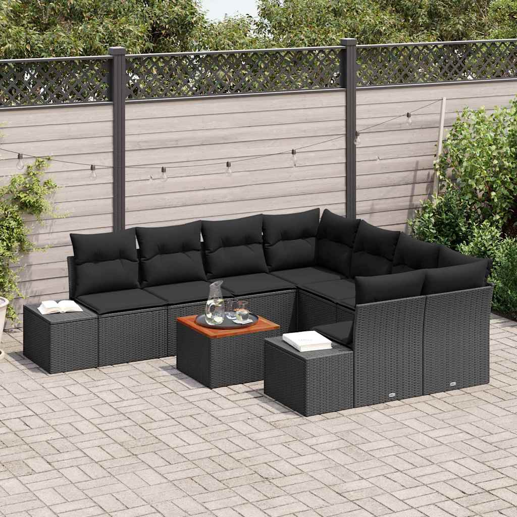Gartensofa-set 9 stk. Schwarz Poly-Rattan