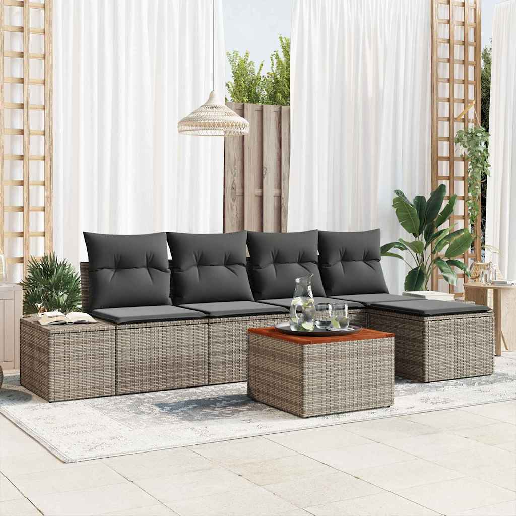 Gartensofa-set 6 stk. Grau Poly-Rattan