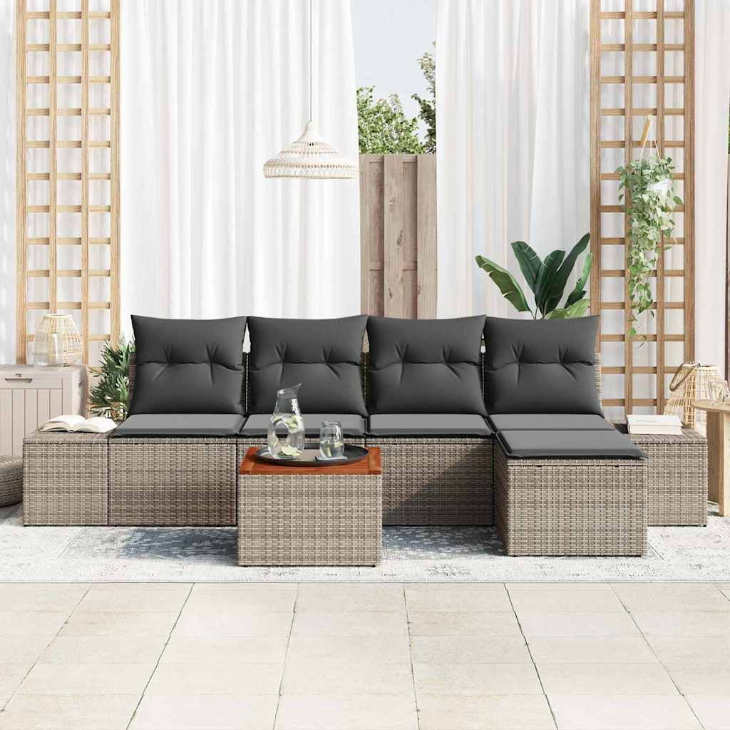Gartensofa-set 6 stk. Grau Poly-Rattan