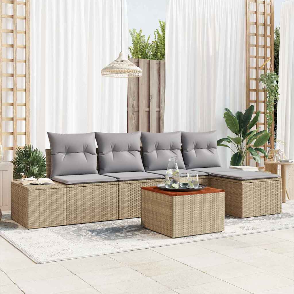 Gartensofa-set 6 Stk. Beige und Hellgrau Poly-Rattan