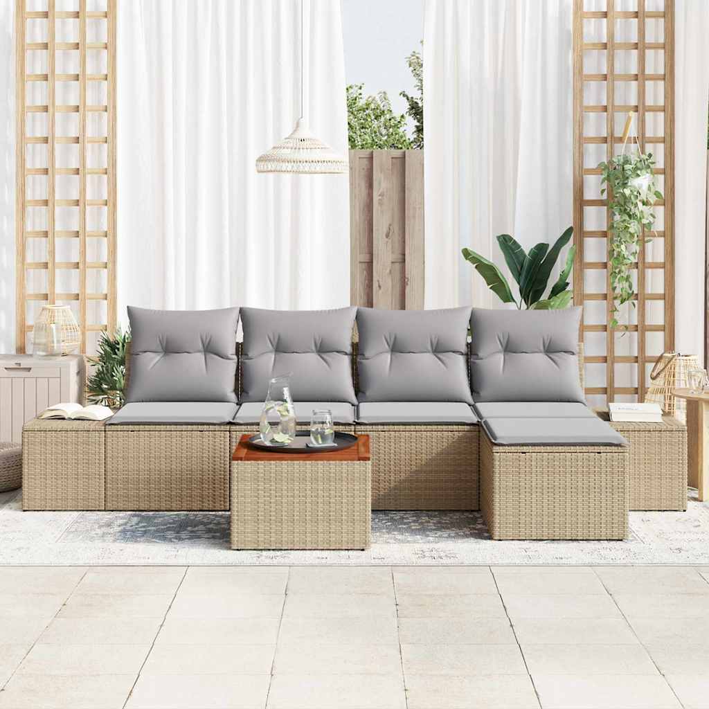 Gartensofa-set 6 Stk. Beige und Hellgrau Poly-Rattan