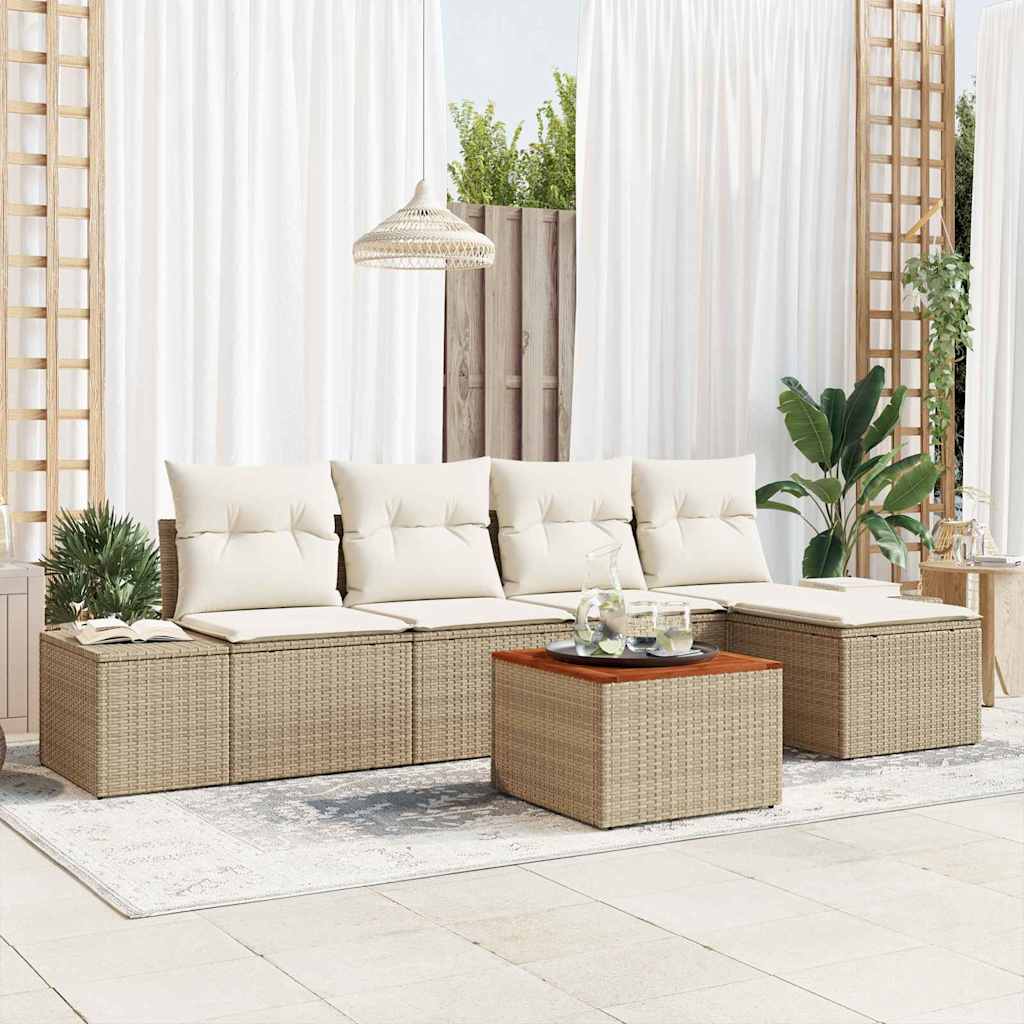 Gartensofa-set 6 stk. Beige und Creme Poly-Rattan