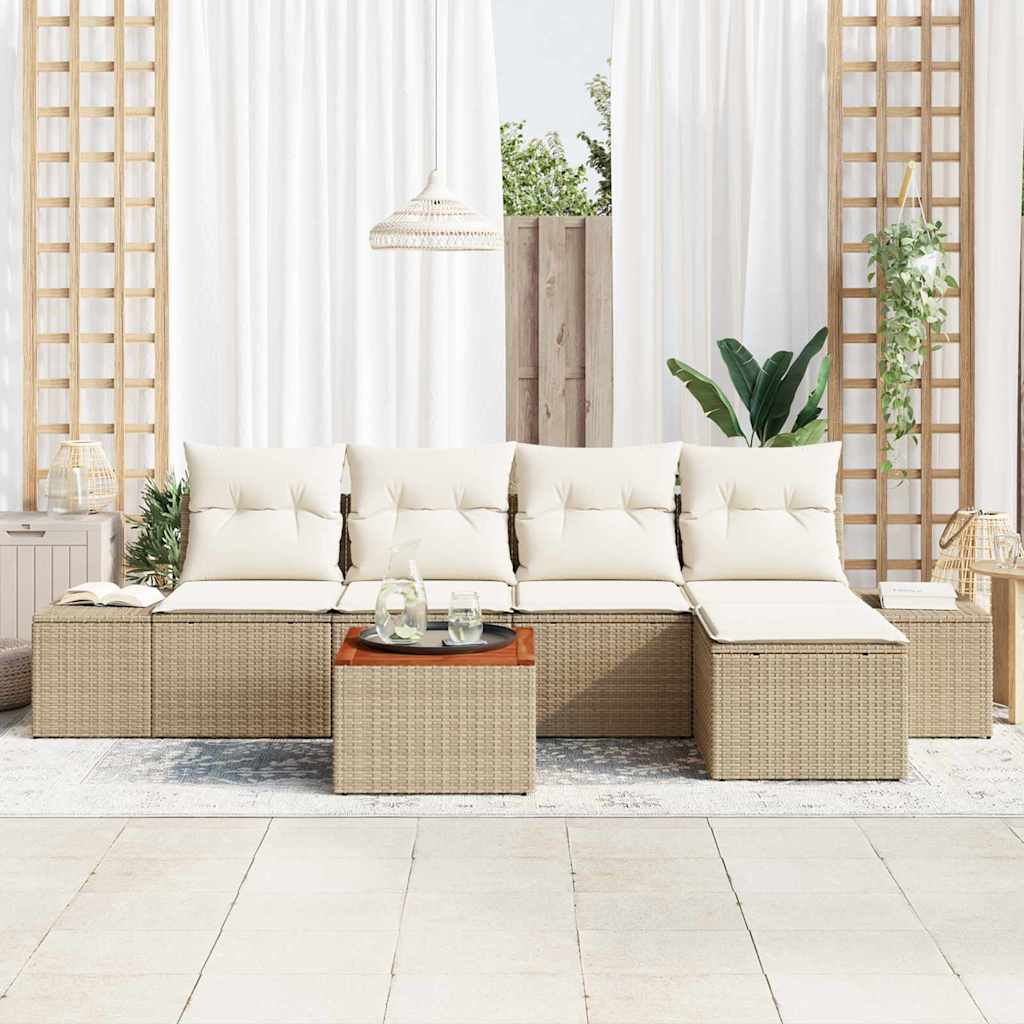 Gartensofa-set 6 stk. Beige und Creme Poly-Rattan