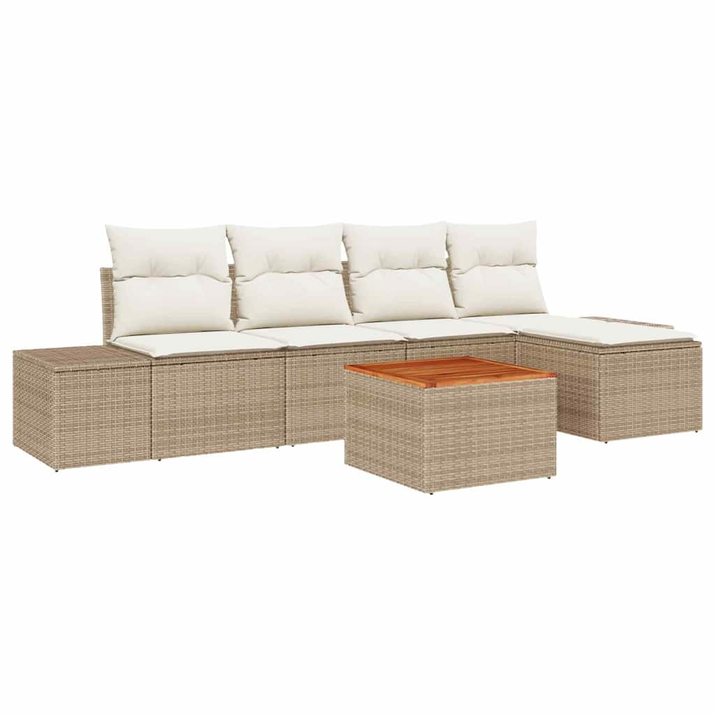 Gartensofa-set 6 stk. Beige und Creme Poly-Rattan