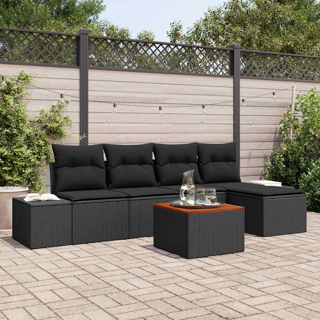 Gartensofa-set 6 stk. Schwarz Poly-Rattan