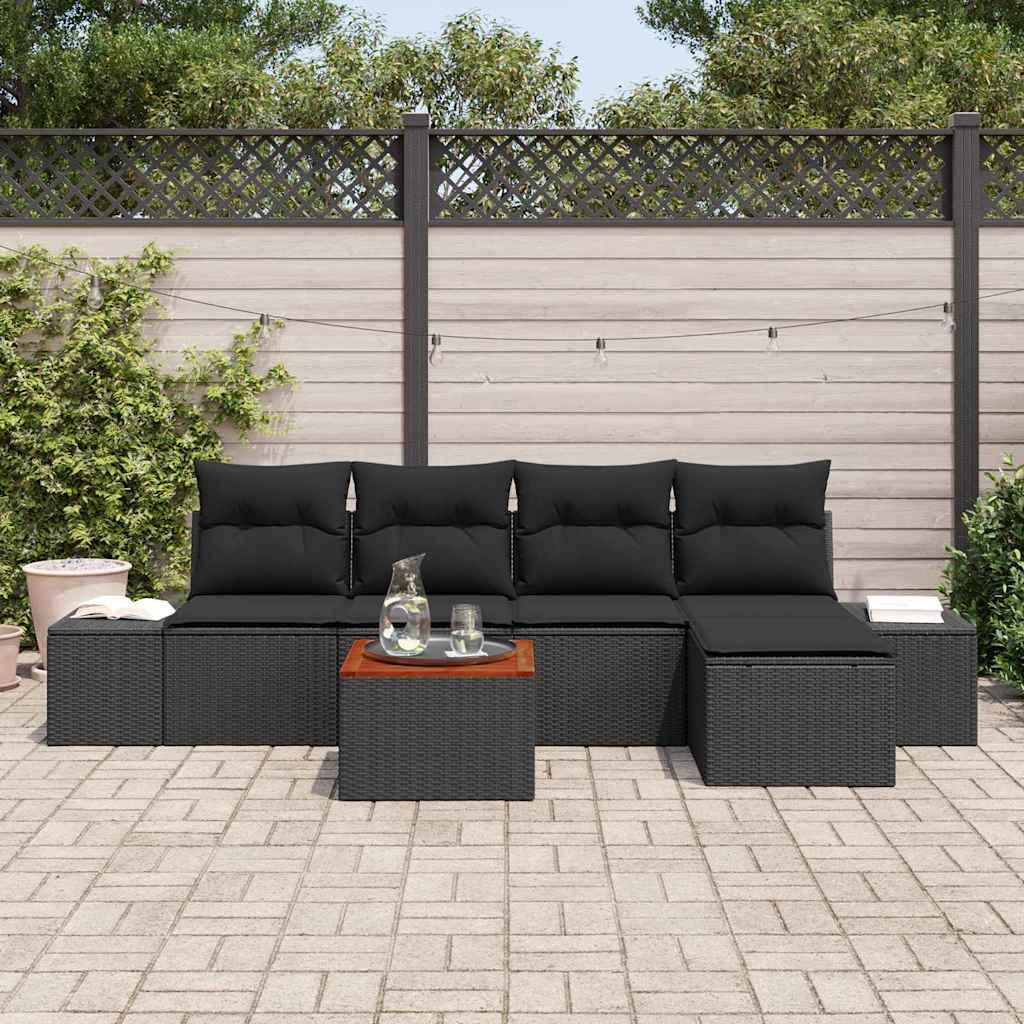 Gartensofa-set 6 stk. Schwarz Poly-Rattan
