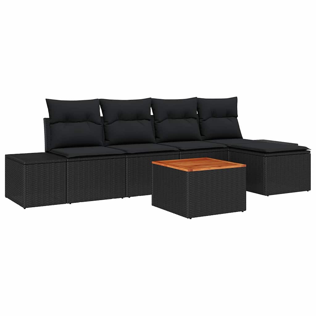 Gartensofa-set 6 stk. Schwarz Poly-Rattan