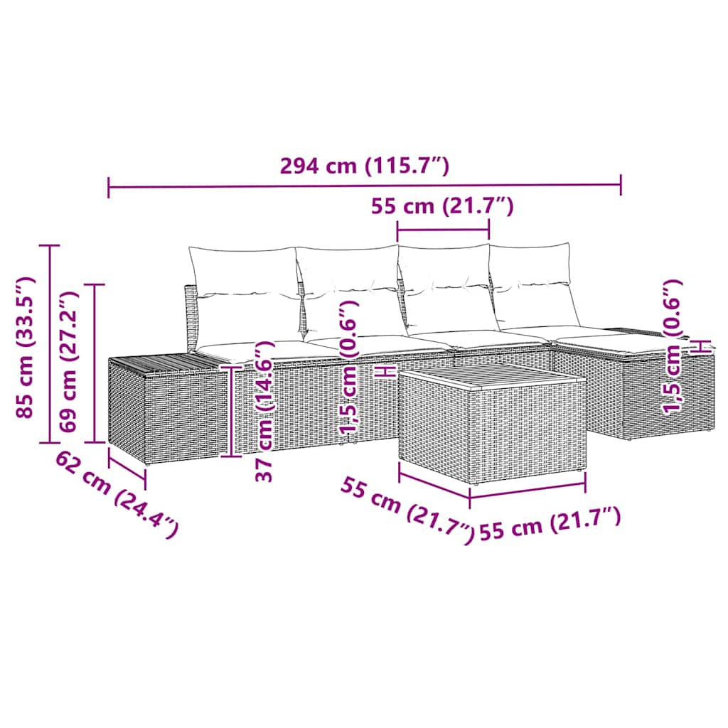 Gartensofa-set 6 stk. Schwarz Poly-Rattan