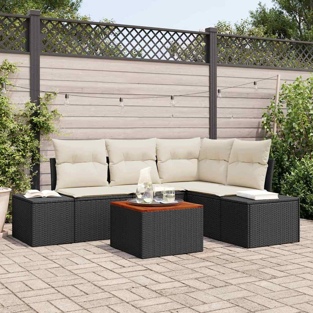 Gartensofa-set 5 stk. Schwarz und Creme Poly-Rattan