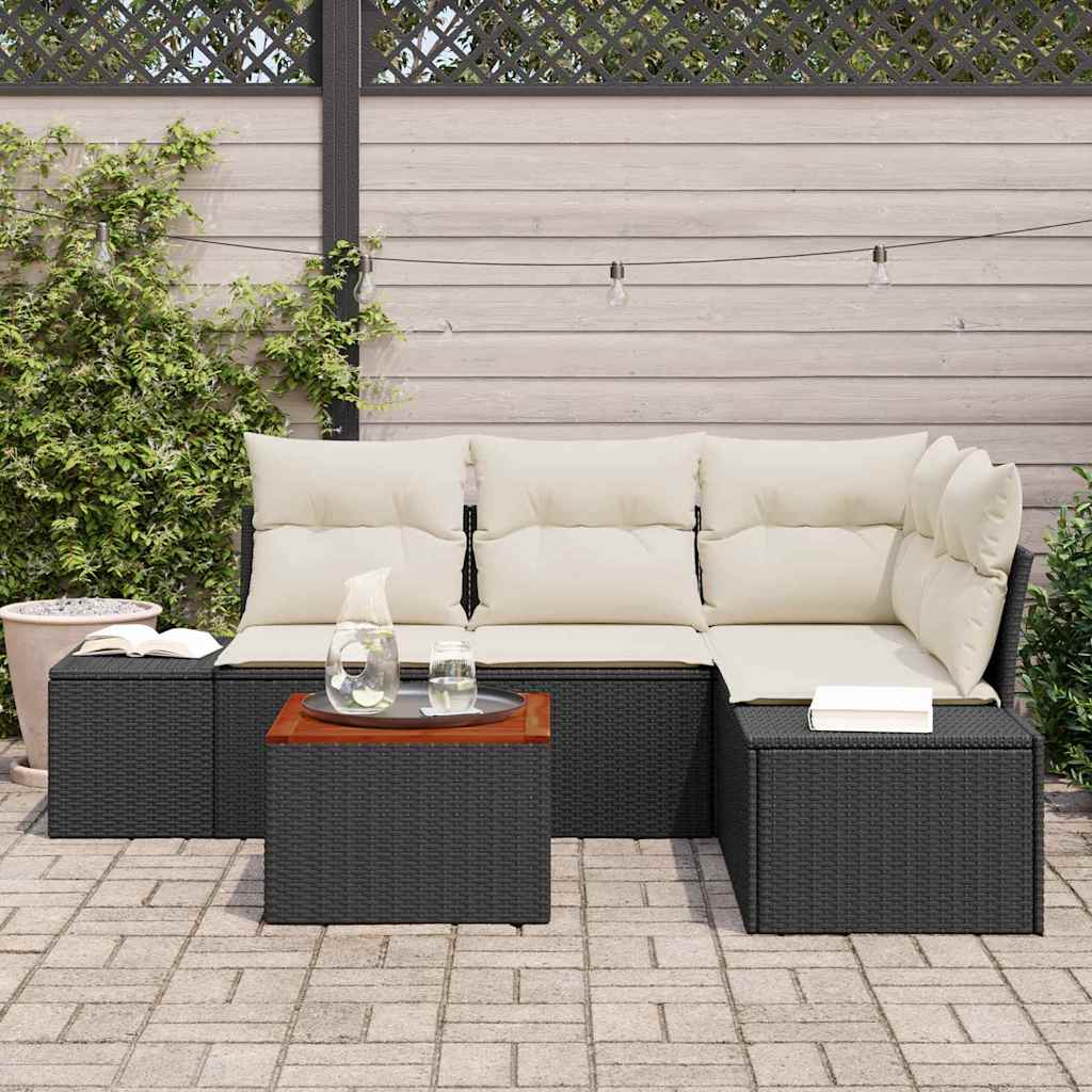 Gartensofa-set 5 stk. Schwarz und Creme Poly-Rattan