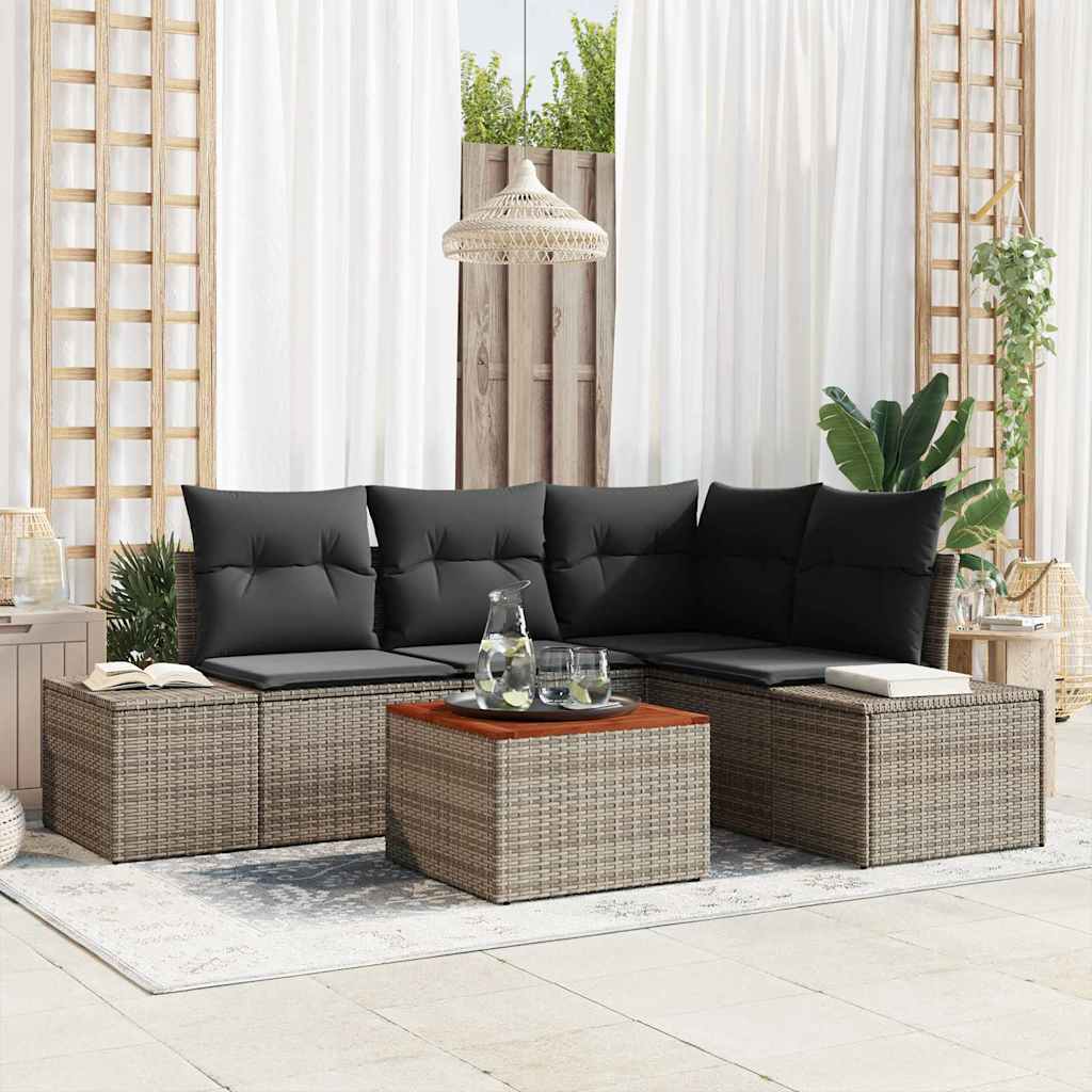 Gartensofa-set 5 stk. Grau Poly-Rattan