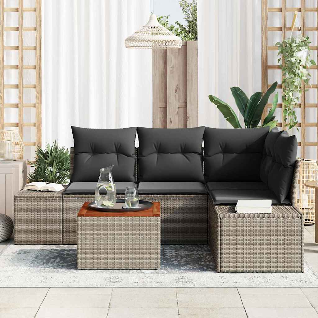 Gartensofa-set 5 stk. Grau Poly-Rattan