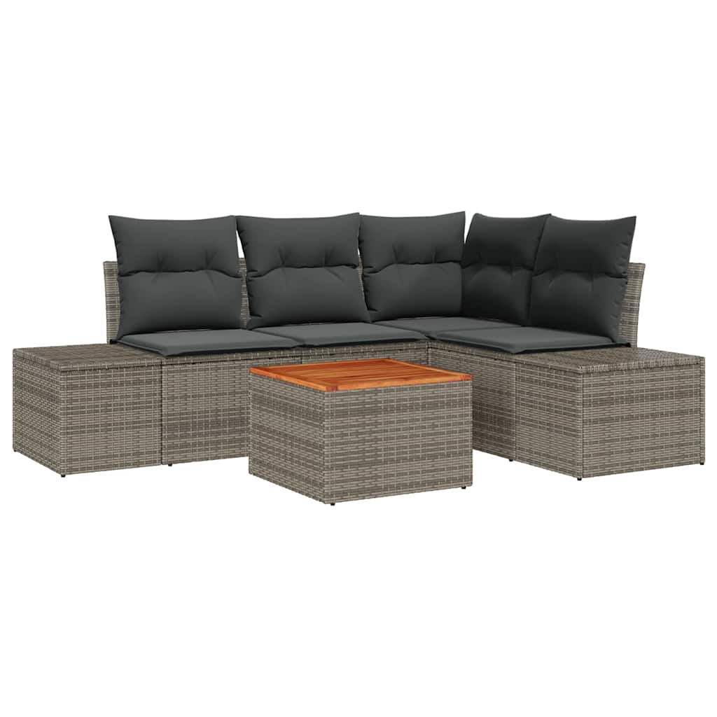 Gartensofa-set 5 stk. Grau Poly-Rattan