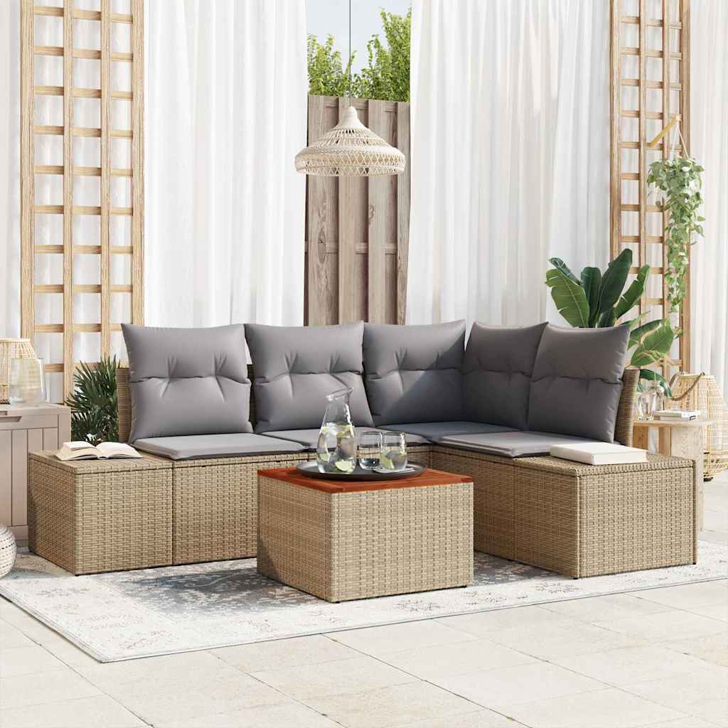 Gartensofa-set 5 stk. Beige und Hellgrau Poly-Rattan