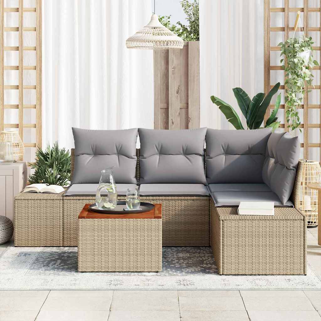 Gartensofa-set 5 stk. Beige und Hellgrau Poly-Rattan