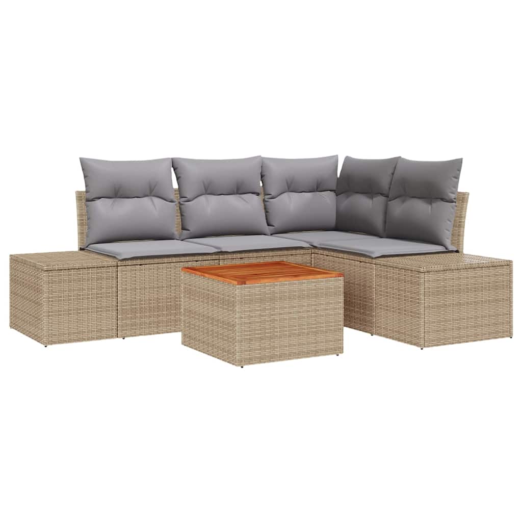 Gartensofa-set 5 stk. Beige und Hellgrau Poly-Rattan