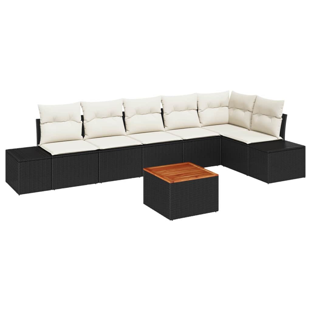 Gartensofa-set 7 stk. Schwarz und Creme Poly-Rattan