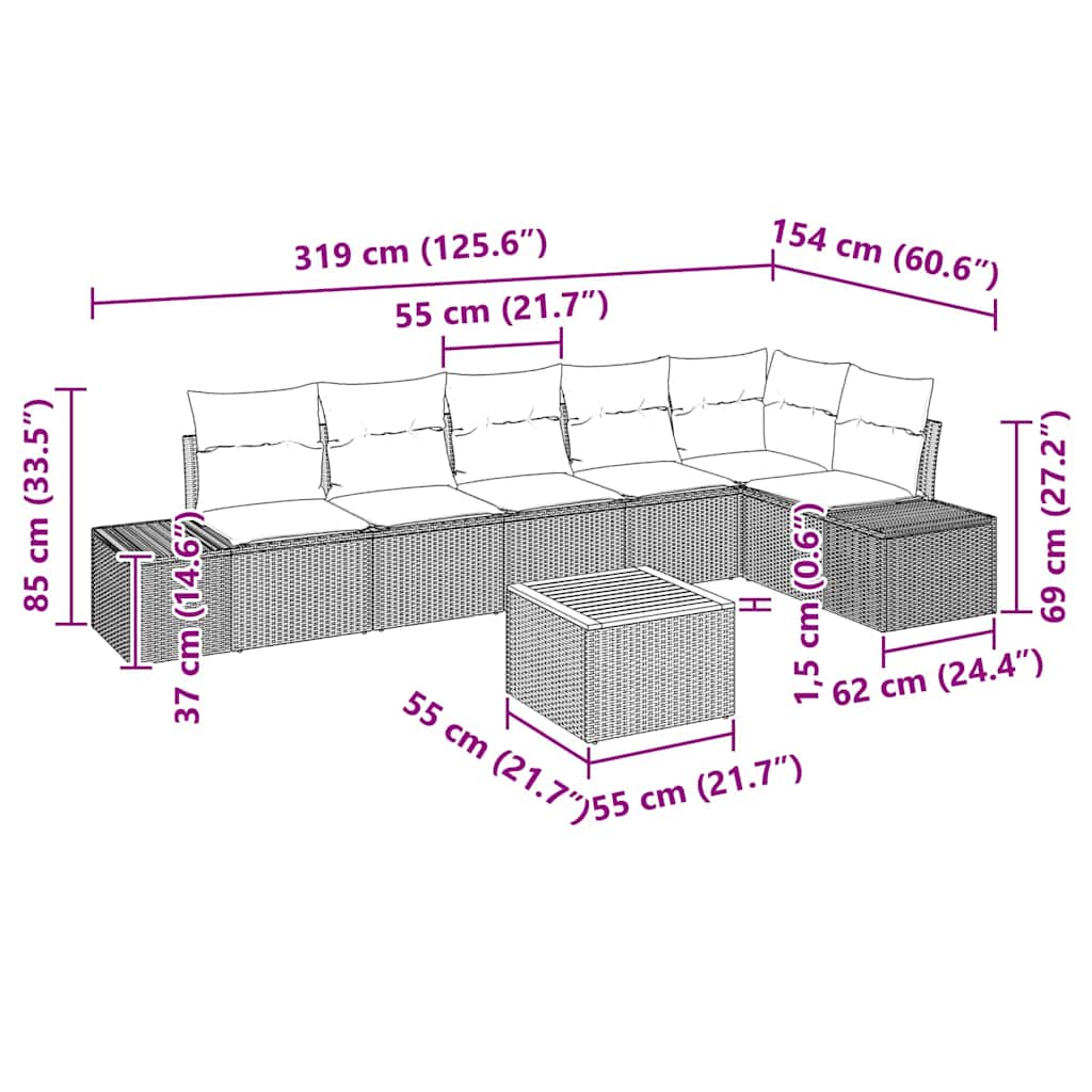 Gartensofa-set 7 stk. Schwarz und Creme Poly-Rattan