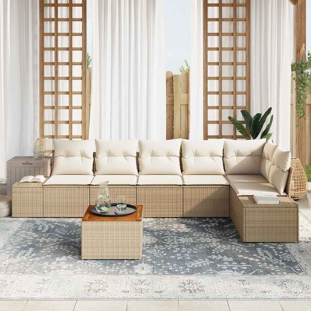 Gartensofa-set 7 stk. Beige und Creme Poly-Rattan