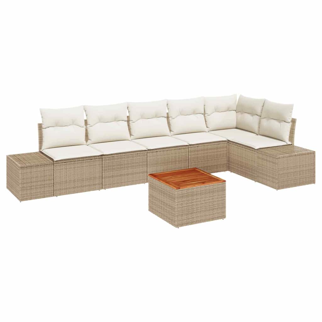 Gartensofa-set 7 stk. Beige und Creme Poly-Rattan