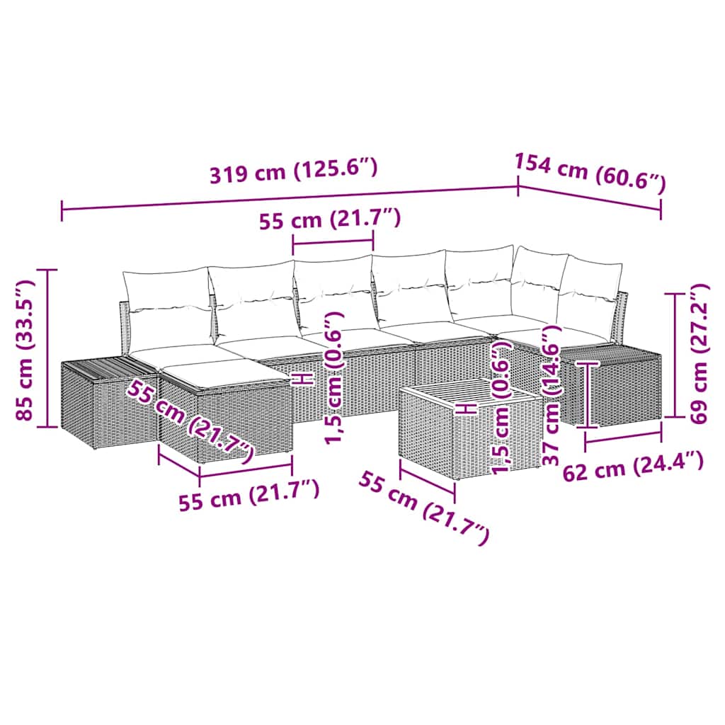 Garten-Sofa-Set 8 stk. Schwarz