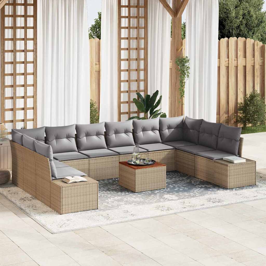 Garten-Sofa-Set mit Speicher 11 pcs Beige und Hellgrau