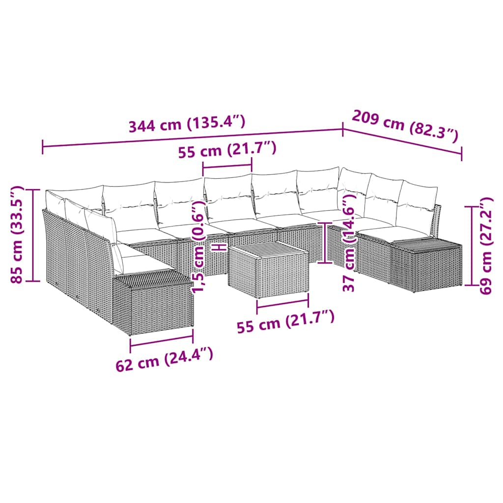 Garten-Sofa-Set 11 stk. Schwarz