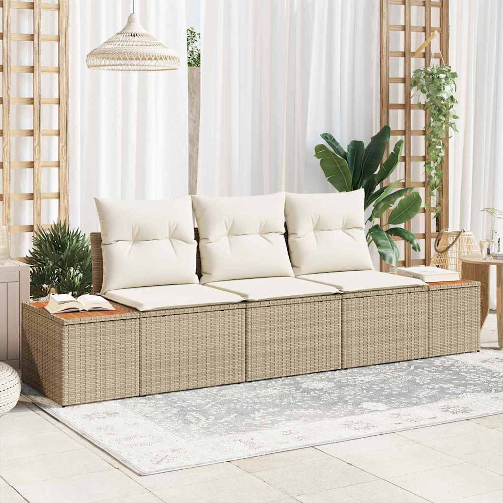 Garten-Sofa-Set 3 stk. 3-Sitzanzahl Beige und Creme Poly Rattan