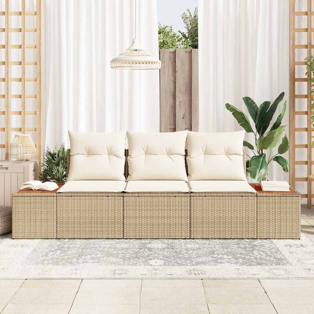Garten-Sofa-Set 3 stk. 3-Sitzanzahl Beige und Creme Poly Rattan