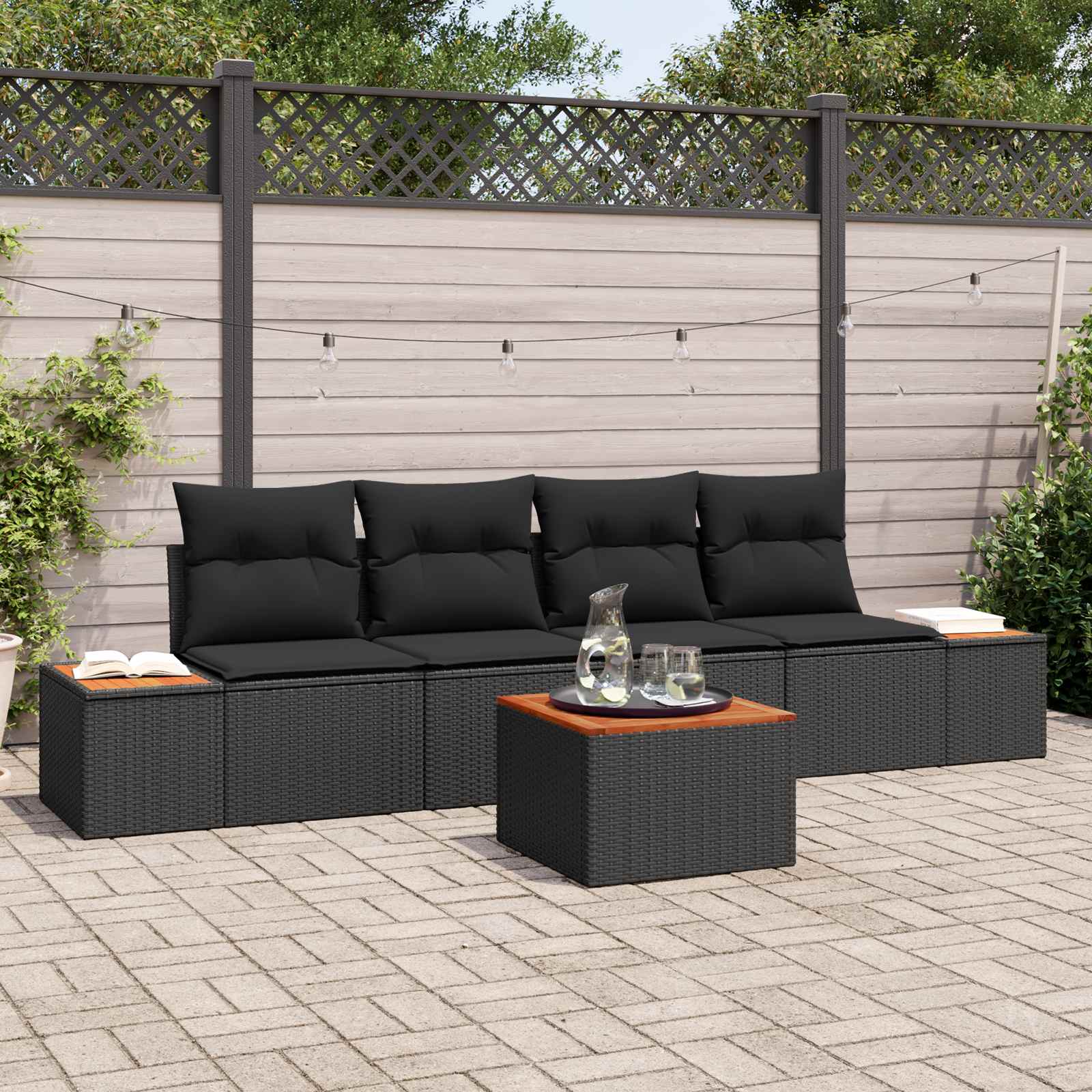 Garten-Sofa-Set 5 stk. Schwarz Poly Rattan
