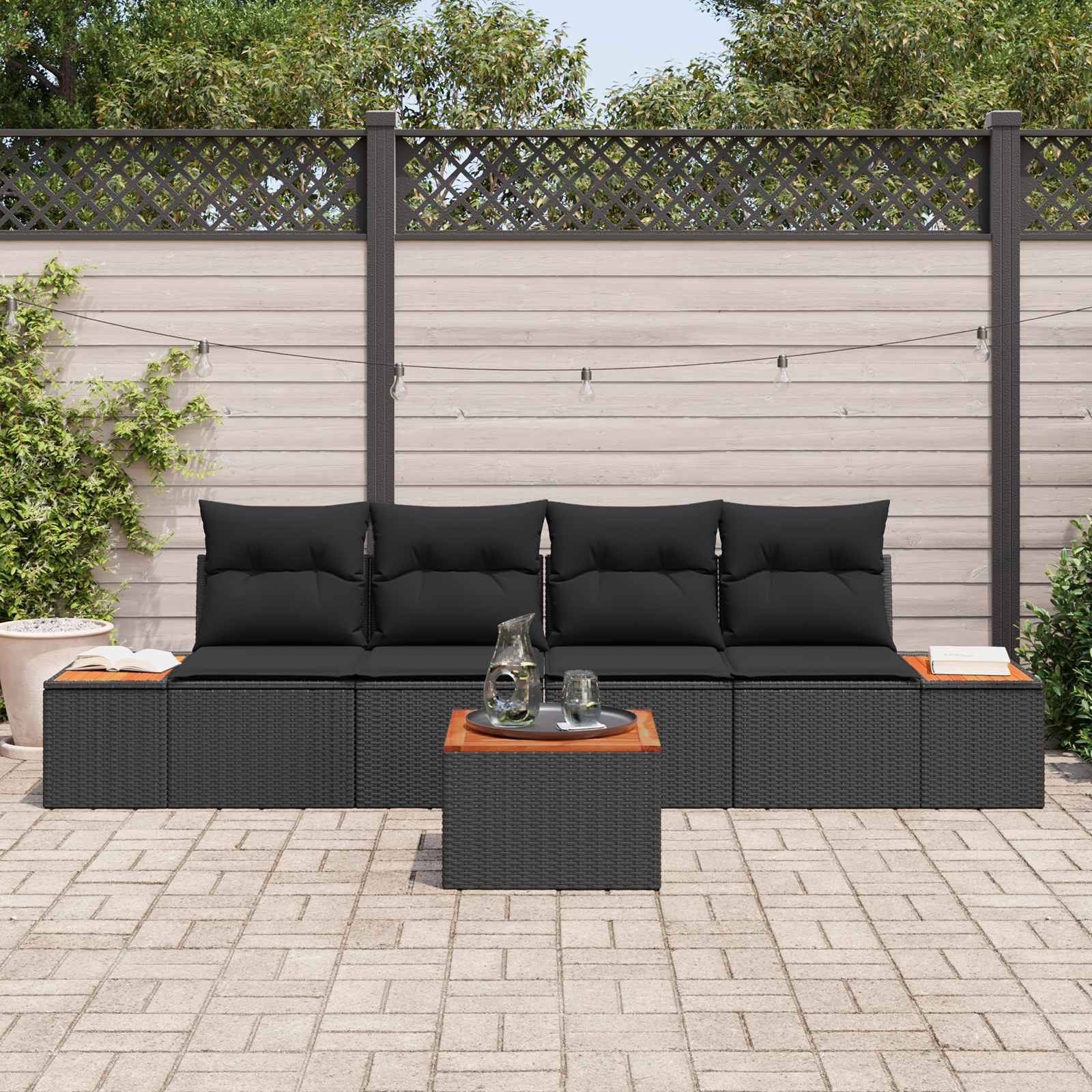 Garten-Sofa-Set 5 stk. Schwarz Poly Rattan