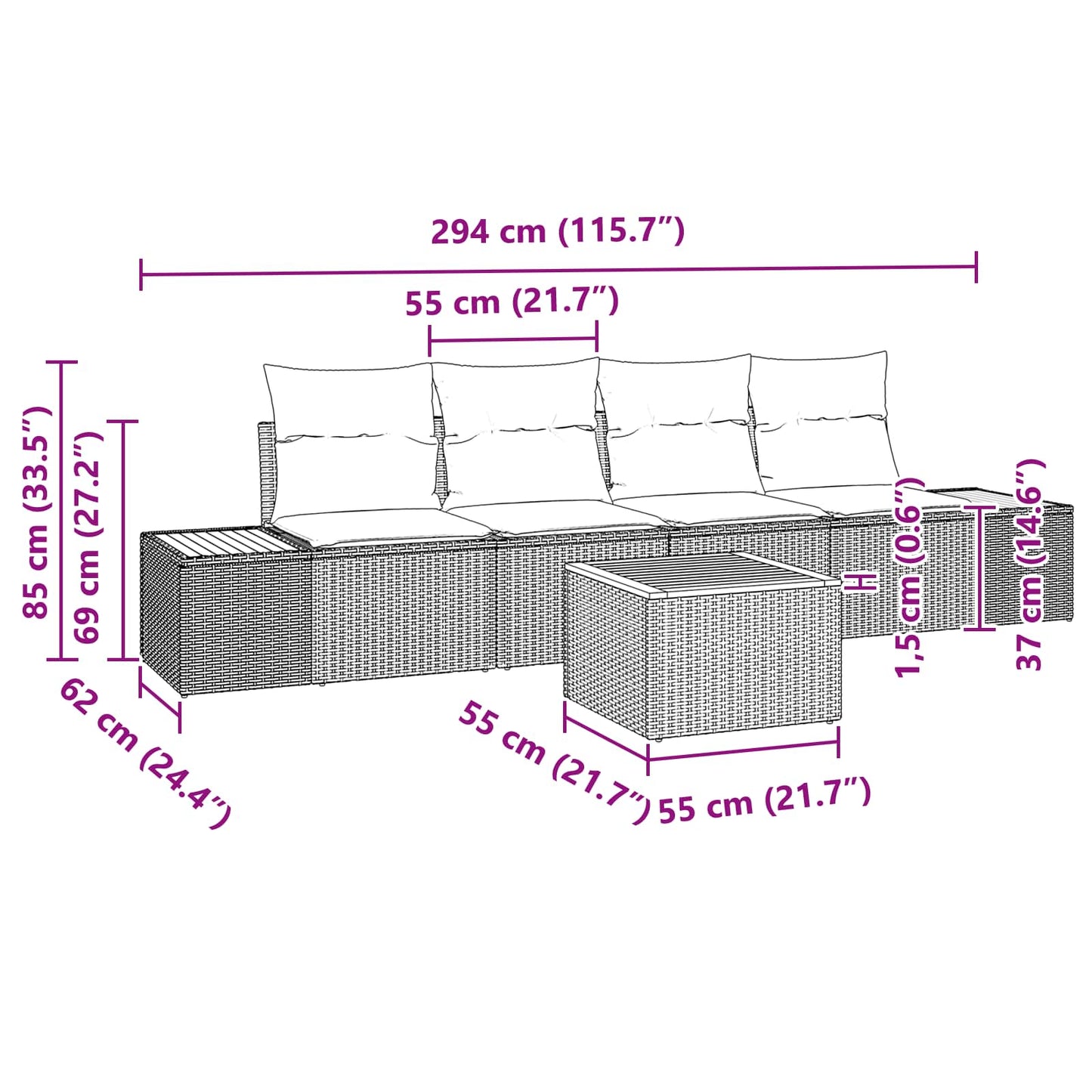 Garten-Sofa-Set 5 stk. Schwarz Poly Rattan