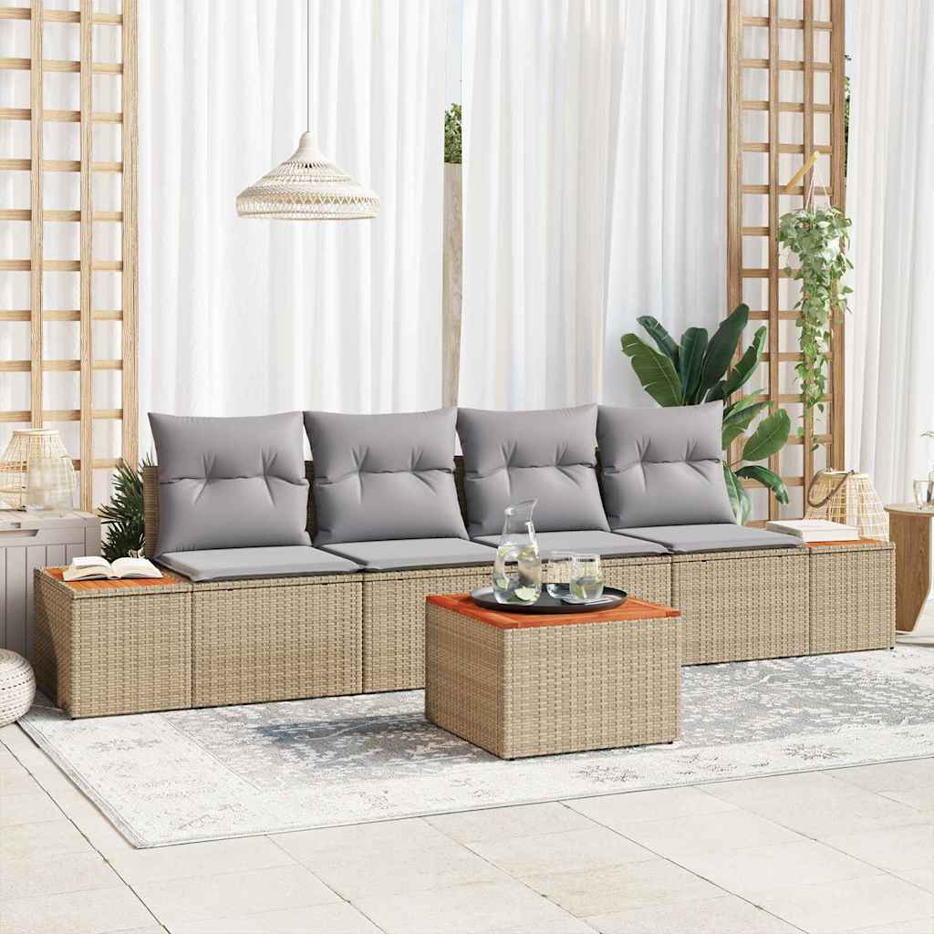 Garten-Sofa-Set 5 stk. Beige Poly Rattan