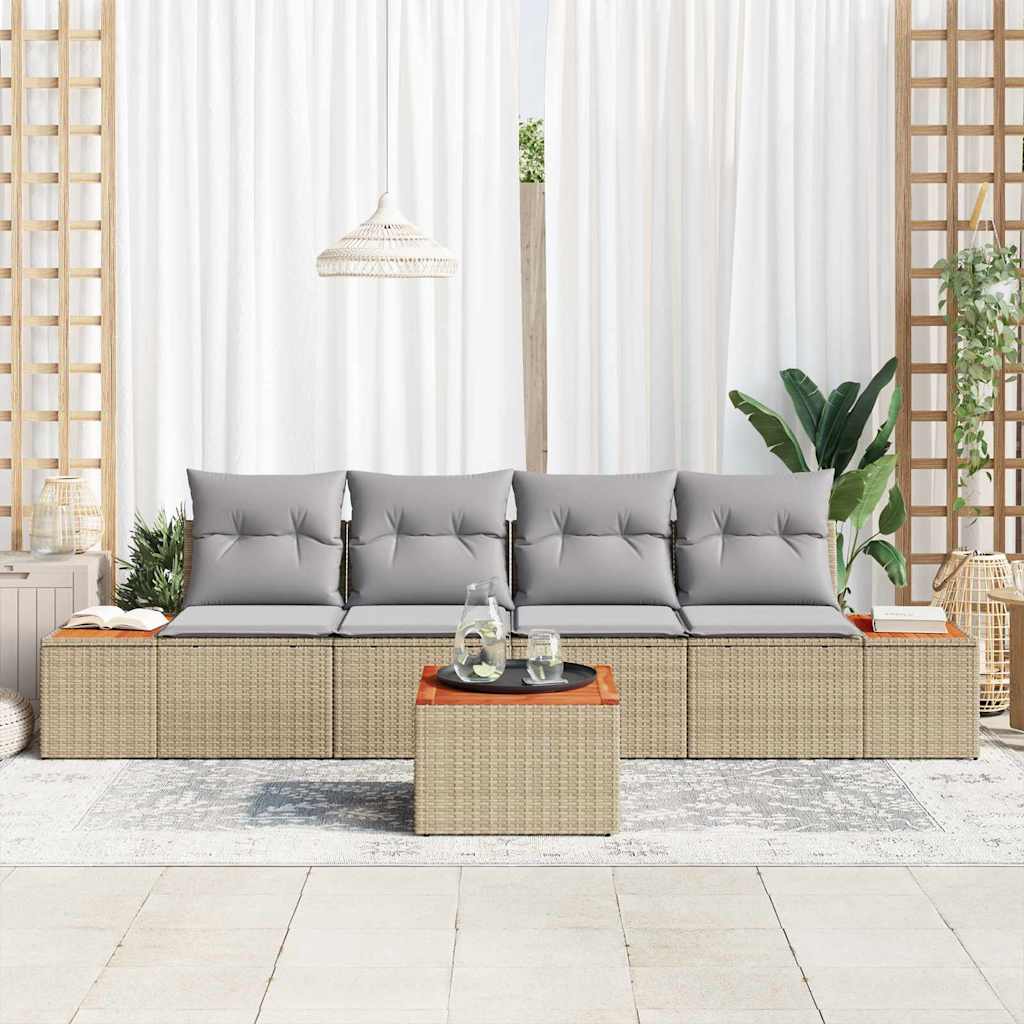 Garten-Sofa-Set 5 stk. Beige Poly Rattan