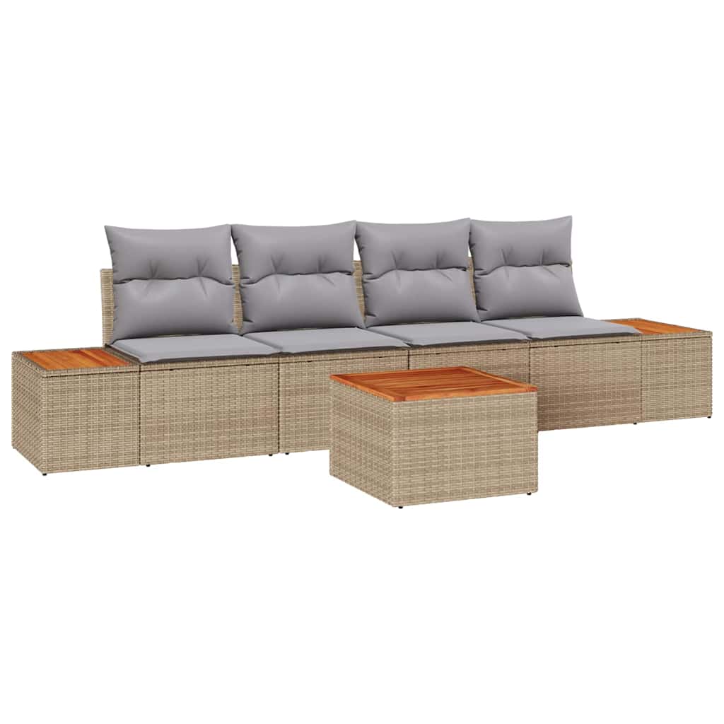 Garten-Sofa-Set 5 stk. Beige Poly Rattan
