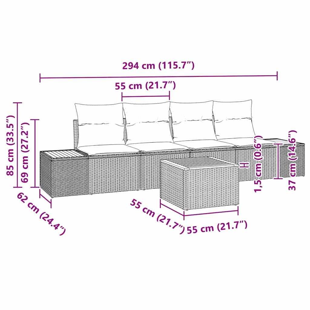 Garten-Sofa-Set 5 stk. Beige Poly Rattan