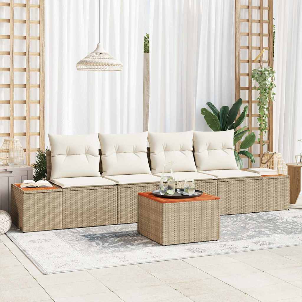 Garten-Sofa-Set 5 stk. Beige Poly Rattan