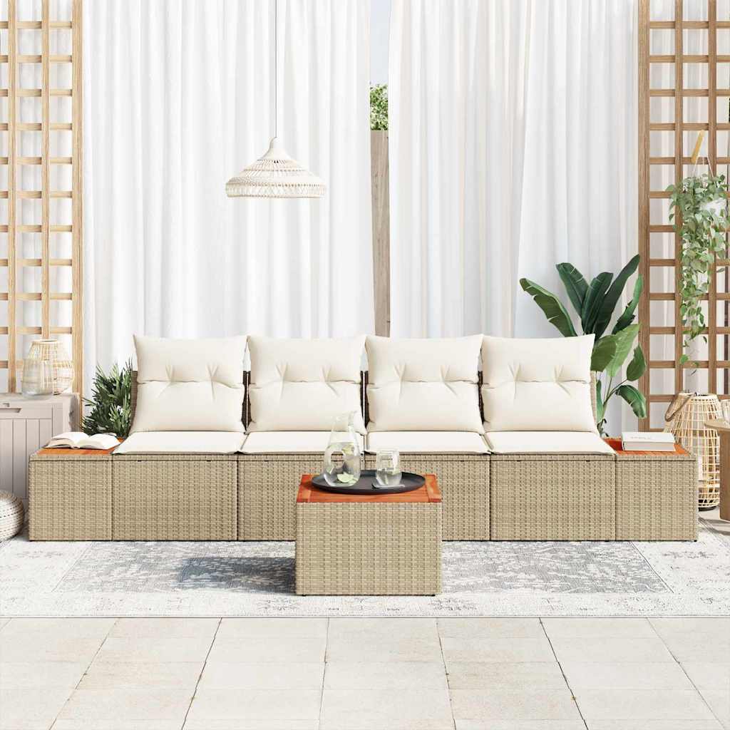Garten-Sofa-Set 5 stk. Beige Poly Rattan