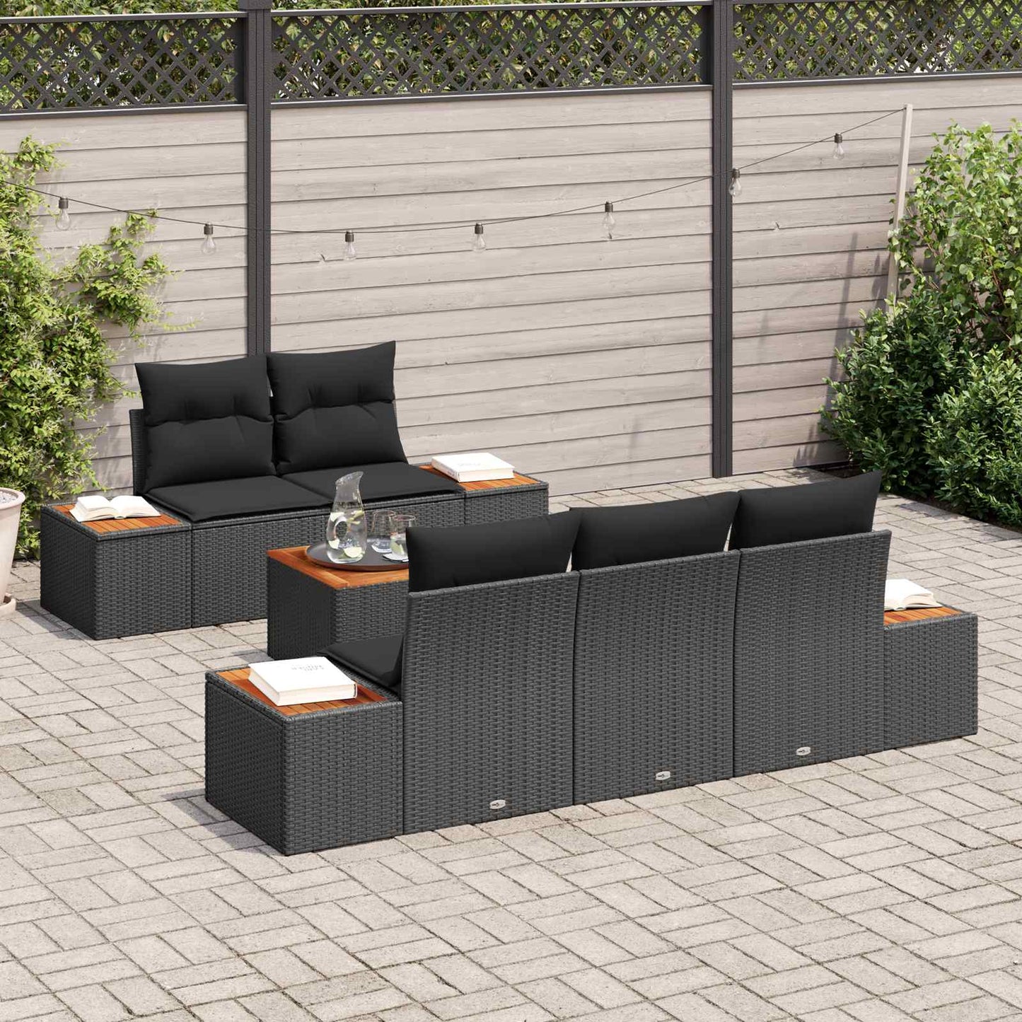 Garten-Sofa-Set 6 Stk. Schwarz Poly Rattan