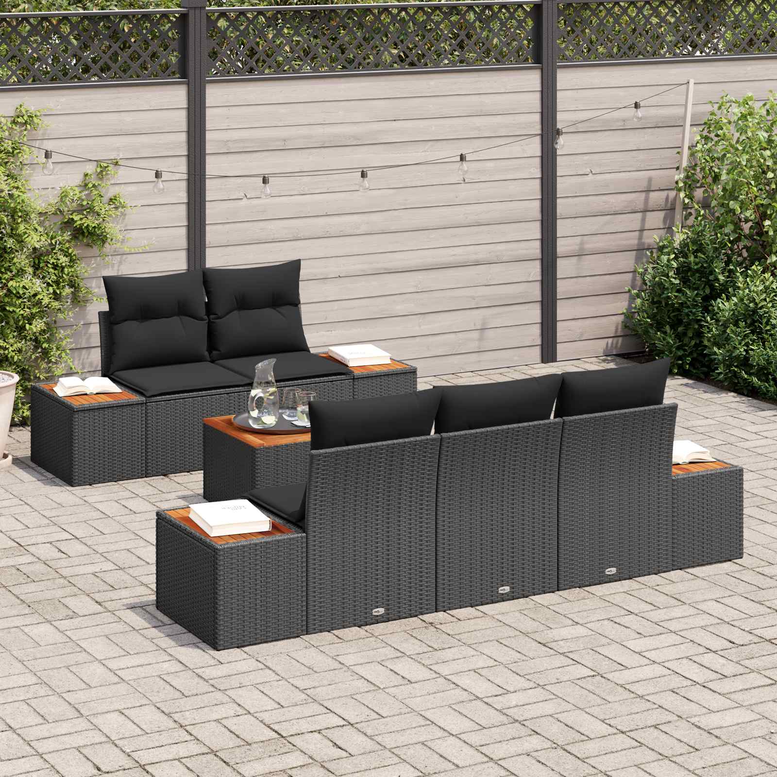 Garten-Sofa-Set 6 Stk. Schwarz Poly Rattan