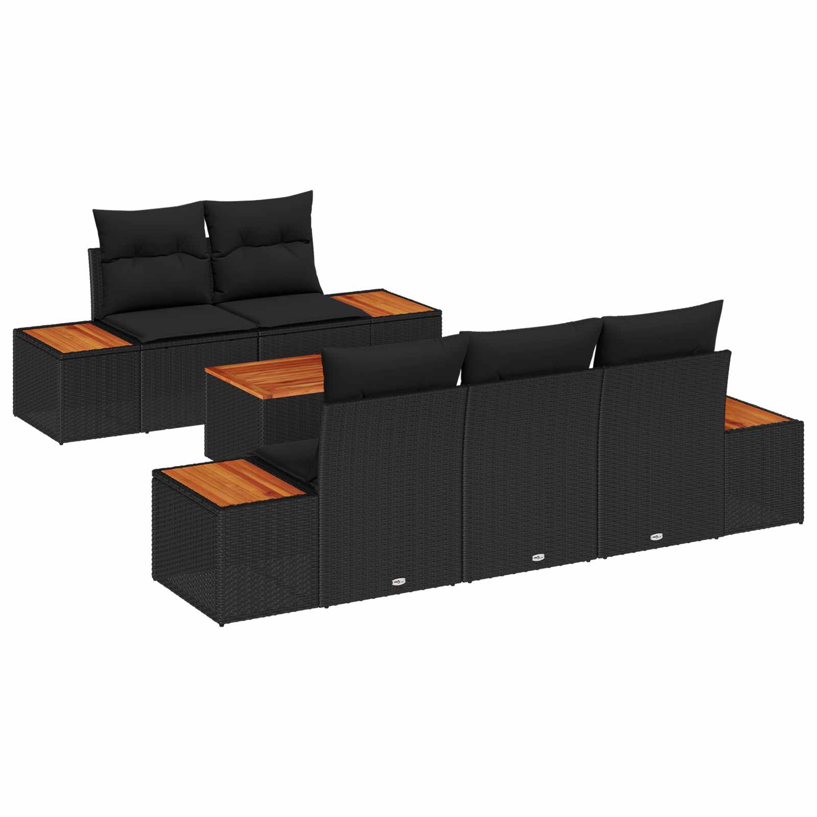Garten-Sofa-Set 6 Stk. Schwarz Poly Rattan