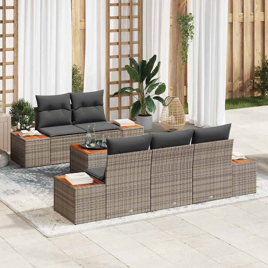 Garten-Sofa-Set mit Speicher 6 pcs Grau Poly Rattan