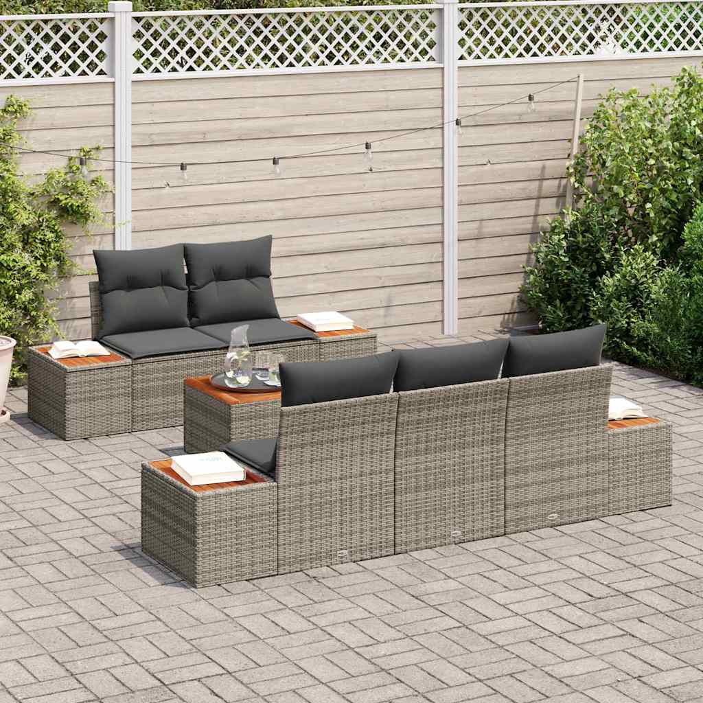 Garten-Sofa-Set 6 Stk. Grau Poly Rattan