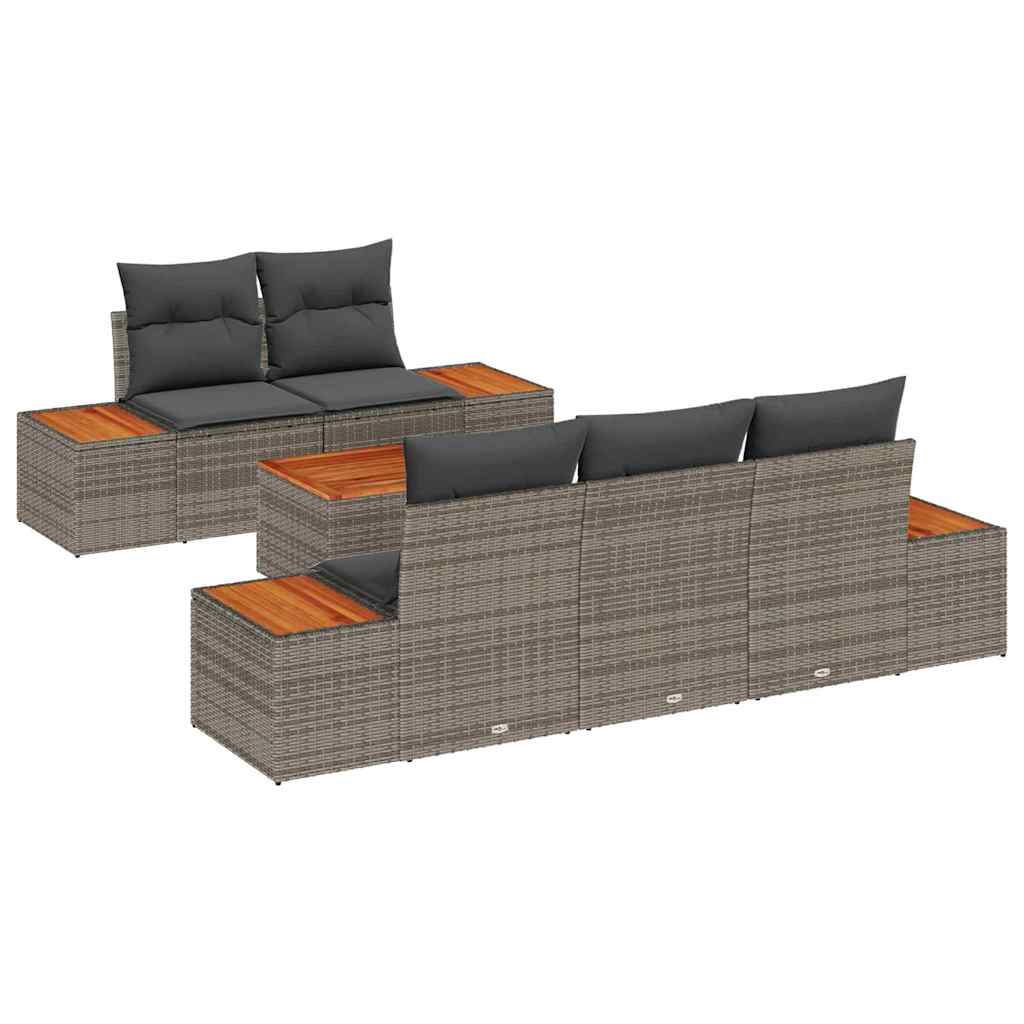 Garten-Sofa-Set 6 Stk. Grau Poly Rattan