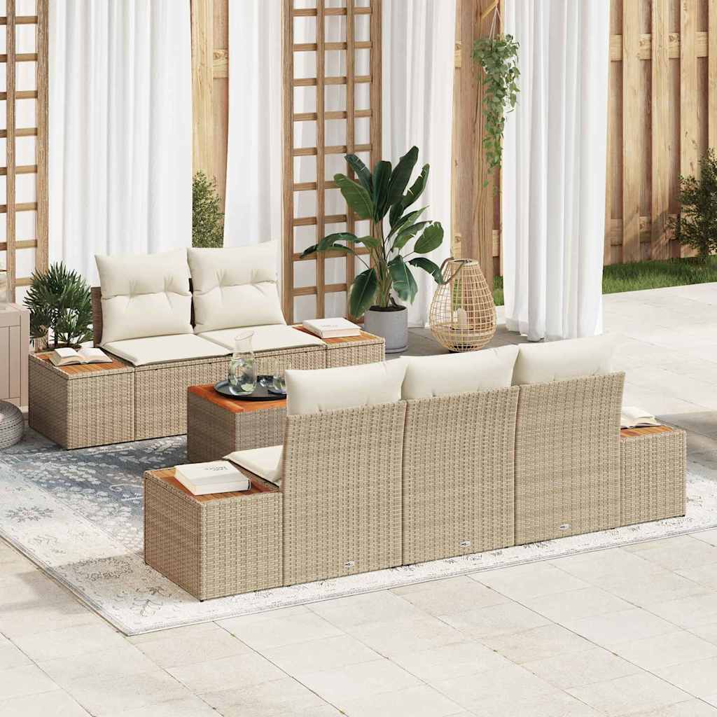 Garten-Sofa-Set 6 stk. Beige Poly Rattan