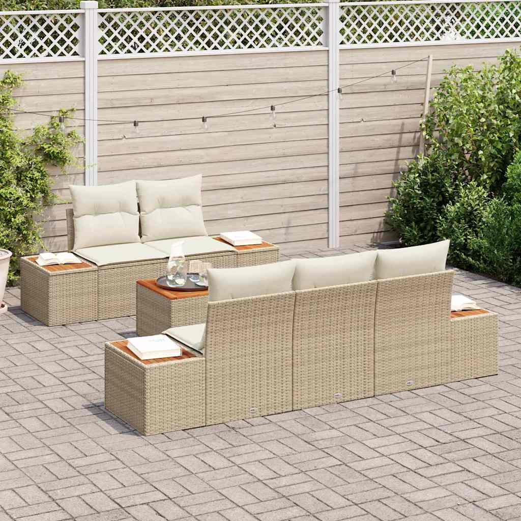Garten-Sofa-Set 6 stk. Beige Poly Rattan