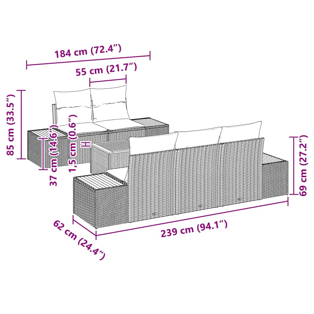 Garten-Sofa-Set 6 stk. Beige Poly Rattan